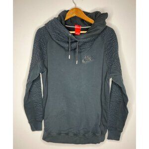 Nike Women's Medium Black Cowlneck Full Pull Over Hoodie Quilted Pattern Sleeve
